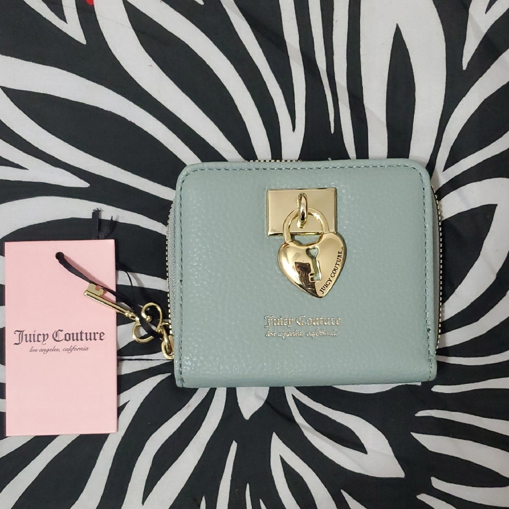 Juicy Couture Mint Leather Wallet with Gold Heart Lock